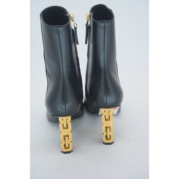 Givenchy Black G Cube Leather Round Toe Ankle Booties SZ 37 Gold Logo Heel $1400 - Picture 7 of 12